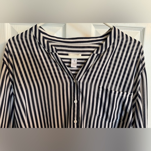 Chico’s Women’s White & Black Stripe Too w/ option 3/4 button strip ~ Size 3 - Picture 4 of 12